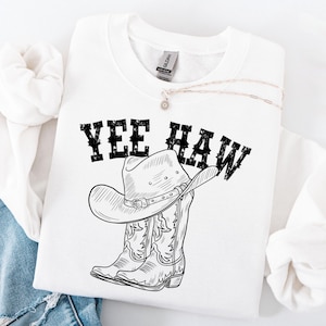 Yee Haw Cowboy Hat Cowboy Boots Line Art png Cowboy Western svg Country Girl Shirt Cowgirl png Wild West Cowboy svg Instant Download
