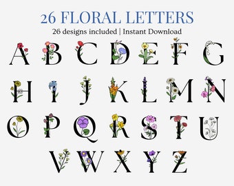26 Kwiatowy alfabet w formacie SVG, plik do wycinania liter kwiatowych, plik do wycinania alfabetu dla sylwetki Cricut, łatwe wycinanie, natychmiastowe pobieranie