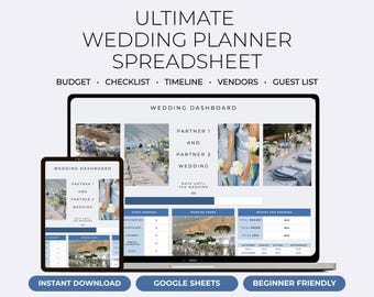 Blue Digital Wedding Planning Spreadsheet Google Sheets Wedding Budget Tracker Checklist Seating Chart Timeline Blue Wedding Planner Digital