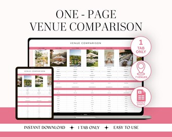 Wedding Venue Spreadsheet | Wedding Venue Tracker | Spreadsheet Venue Comparisons Service Providers | Wedding Venue Digital Planner