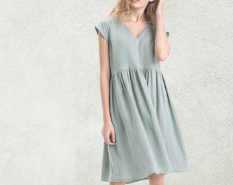 Leinenkleid TULIP, Loose Summer-Kleid, Umstandskleid aus Leinen, umweltfreundliches Leinenkleid, Leinenkleid mit kurzen Ärmeln