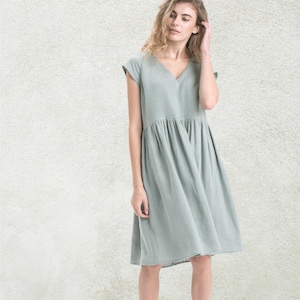 Linen Dress TULIP, Loose Summer dress, Light sage green dress, Ecao friendly linen dress, Light mint dress, Oversized linen dress
