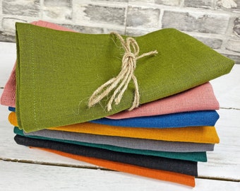 Linen Napkins in various sizes and colours, burnt orange napkins, green napkins, red napkins, yellow napkins, eco friendly napkins