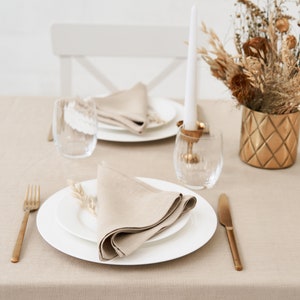 Beige Linen Tablecloth, Beige Napkins, Beige Placemats. Square, rectangular Table Linens for Wedding, Christmas and tables in many colors image 3