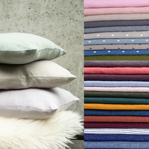 Softened Linen pillowcase with zipper closure, Softened Linen Pillow cover, Linen Pillow cases in 58 colours and 36 sizes, Cushion Cover
