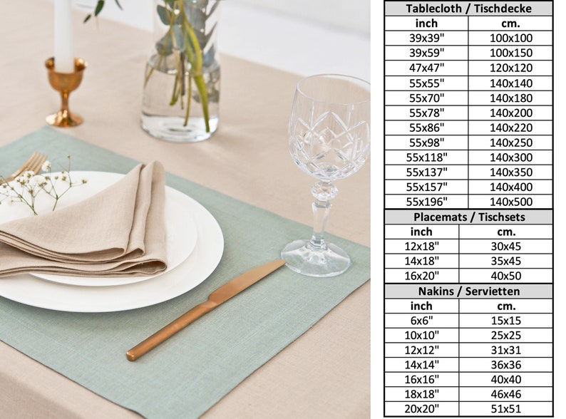 Linen Napikins, Tablecloth, Placemats in any measurements and colours.
Leinenservietten, Tischdecken, Tischsets in allen Maßen und Farben.