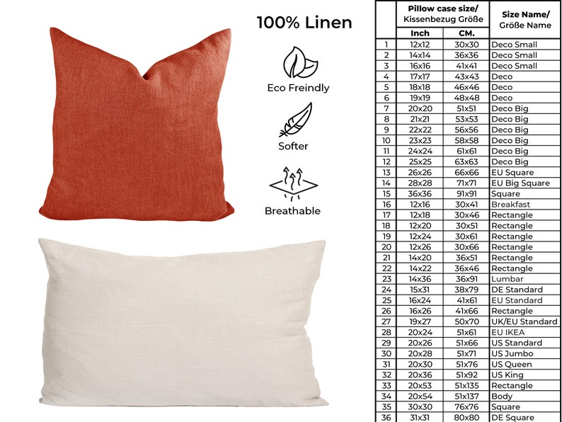 Funda de almohada de lino suavizado con cierre de cremallera, Funda de almohada de lino suavizado, Almohada decorativa, Funda de almohada de lino beige, Almohada naranja quemada imagen 9