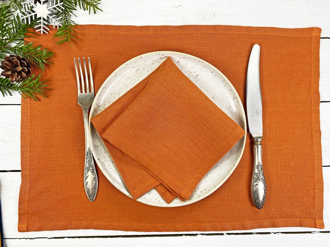 LINEN ORANGE NAPKINS in Various Sizes, Cocktail Napkins, Tea Napkins