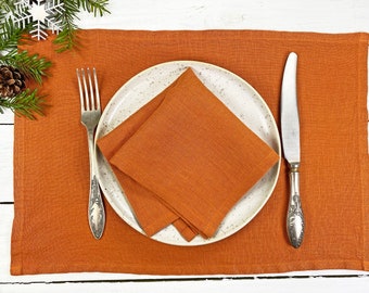 Serviettes en lin orange de différentes tailles, serviettes à cocktail, serviettes à déjeuner, serviettes à dîner, serviettes de mariage