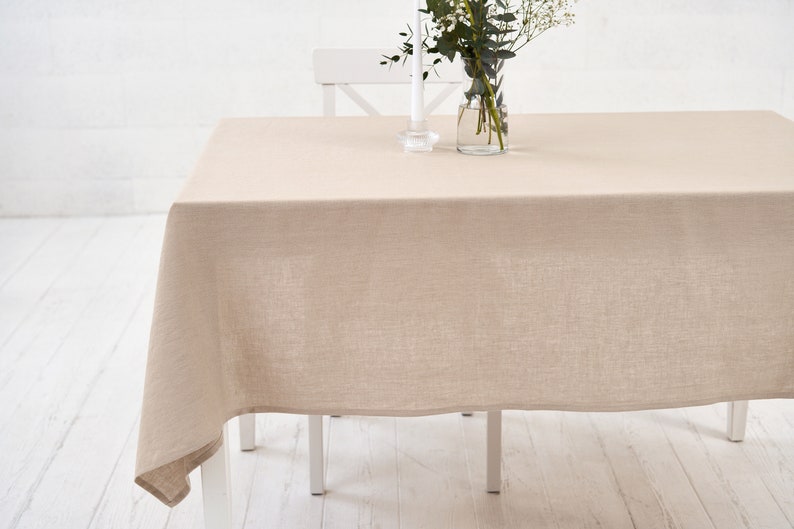 Nappe en lin beige, serviettes beiges, sets de table beiges. Linge de table carré, rectangulaire pour les tables de mariage image 2