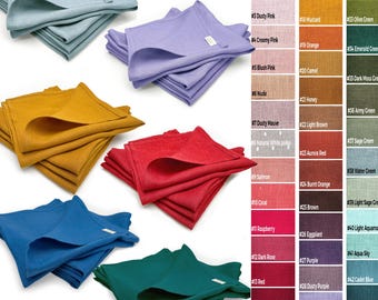 Soft linen napkins set – lavender, red, emerald green, blue, dusty pink, sage green, burnt orange, mustard – wedding / dining table decor