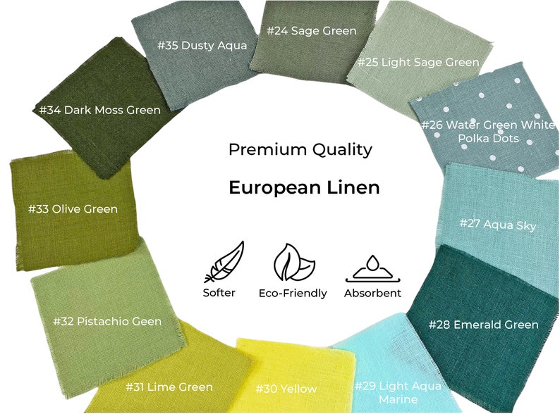 Linen fabric colours for Placemats, Napkins, Tablecloths
Leinenstofffarben für Tischsets, Servietten, Tischdecken