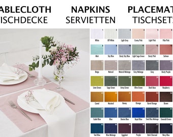 Linen Napkins, Placemats, Tablecloth sets in various colours and sizes. Table linen for Christmas, wedding, dining table