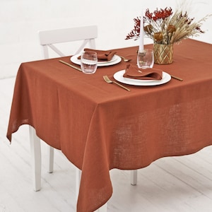 Burnt Orange Linen Tablecloth, Napkins, Placemats. Square, rectangular Table Linens in many colours and sizes