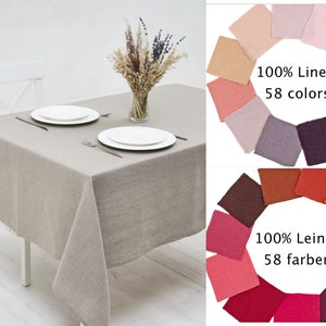 Natural Linen Tablecloth, Napkins, Placemats. Square, rectangular Table Linens for Wedding, Christmas and dining tables in many colors