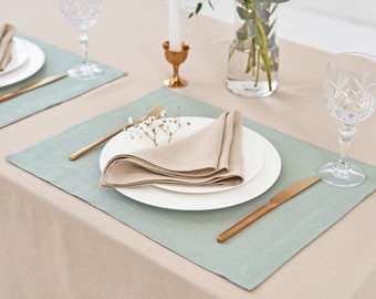 Linen Tablecloth, Napkins, Placemats in various colors and sizes. Square, rectangular Table Linens for Wedding, Christmas and dining tables.