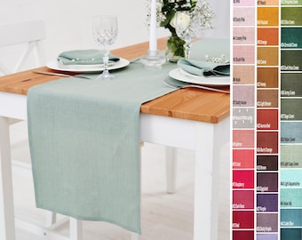 Hellsalbeigrüner Tischläufer aus Leinen, hellsalbeigrüne Leinenservietten, individueller hellgrüner Tischläufer aus Leinen für die Hochzeit