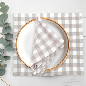 Various Size and Colours Linen placemats. Plaid Linen placemat sets 1, 2, 4. Checkered Linen placemats for table decor