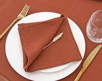 LINEN BURNT ORANGE Napkins, Burnt orange serviette, Terracotta napkins, Wedding Napkins, Wedding serviette, Rustic Napkins, Rustic serviette