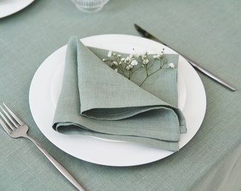 Serviettes en lin VERT SAGE CLAIR en différentes tailles, serviettes à cocktail, serviettes à thé, serviettes de mariage rustiques