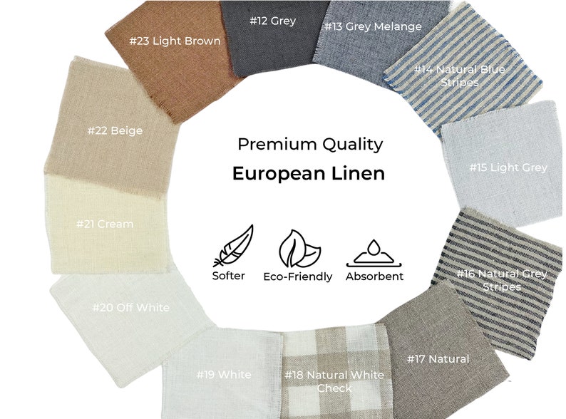 Linen fabric colours for Placemats, Napkins, Tablecloths
Leinenstofffarben für Tischsets, Servietten, Tischdecken