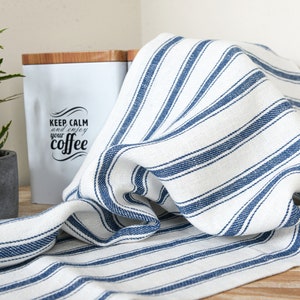 Set of 2 Linen Dish, Tea, Kitchen Towels Blue White Check. Linen cotton mix  kitchen towel. Country style dish towels. Large size 63x89cm