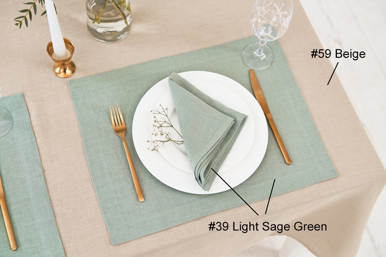 Beige Linen Tablecloth, Beige Napkins, Beige Placemats. Square, rectangular Table Linens for Wedding, Christmas and tables in many colors image 9