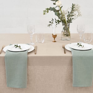 Nappe en lin beige, serviettes beiges, sets de table beiges. Linge de table carré, rectangulaire pour les tables de mariage image 7