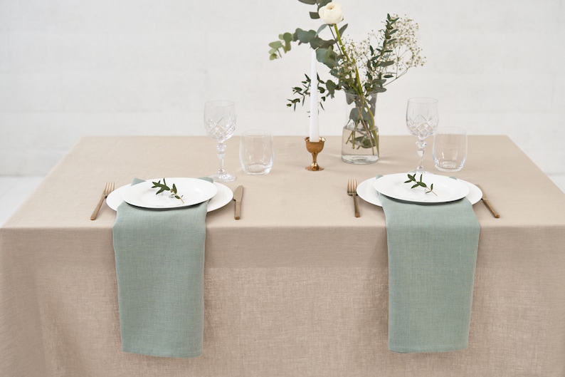 Beige Linen Tablecloth, Beige Napkins, Beige Placemats. Square, rectangular Table Linens for Wedding, Christmas and tables in many colors image 7