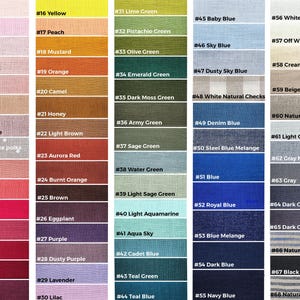 May include: A color chart of 68 fabric swatches with corresponding numbers and names. The swatches are arranged in columns and rows, with each swatch representing a different color or pattern. The colors range from light blush to dark charcoal, and the patterns include polka dots, stripes, and checks.