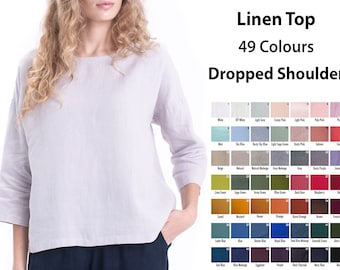 Linen Top LOBELIA, Summer Top, Weekend Blouse, Holiday Blouse, Light Blouse, Oversized Dropped Shoulder Blouse