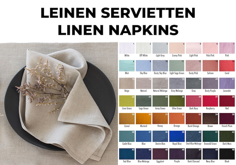 Leinenservietten setzt in verschiedenen Farben und Größen. Cocktailservietten. Teeservietten. Servietten zum Mittagessen Bild 1