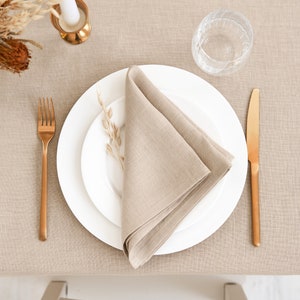 Beige Leinentischdecke, Beige Servietten, Beige Tischsets. Quadratische, rechteckige Tischwäsche für Hochzeits Bild 5