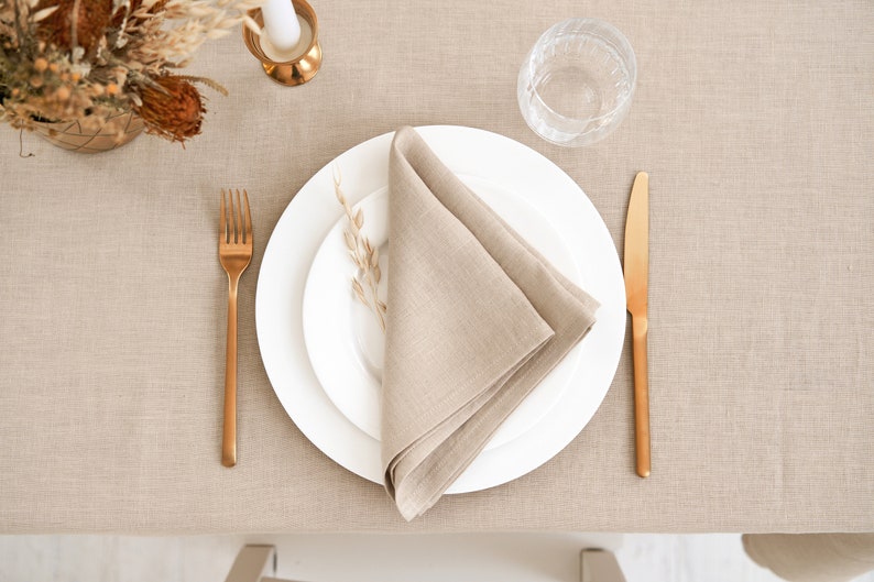 Beige Linen Tablecloth, Beige Napkins, Beige Placemats. Square, rectangular Table Linens for Wedding, Christmas and tables in many colors image 5