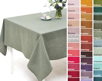 Sage Green Linen Tablecloth, Sage Green Napkins, Sage Green Placemats, Tablecloths for rectangle tables, Natural Tablecloth Rectangle