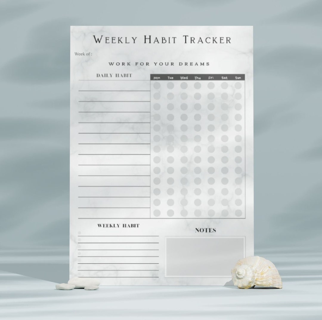 Marble Aesthetic Printable Weekly Habit Tracker Template Routine ...