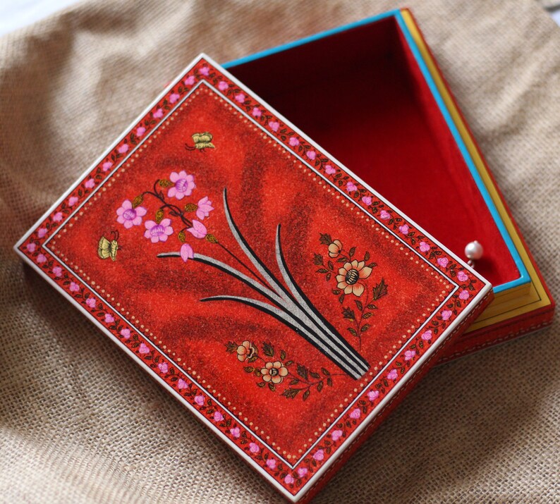 Wooden earring box Handpainted |Premium Velvet Box Trinket storage Bracelet holder| Ring box Unique gift idea for all occasions