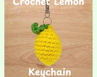 Llavero de limón a crochet / Dije de fruta hecho a mano / Accesorio para bolso de cítricos / Regalo kawaii / Lindo llavero de crochet / Pequeña idea de regalo