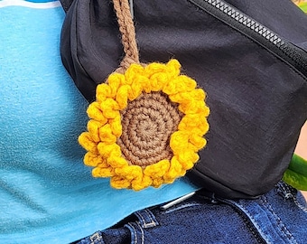 Crochet Sunflower Bag Charm | Small Pouch Keychain | Flower Keychain | Handmade Mini Pouch | Sunflower Gift | Cute Bag Accessory
