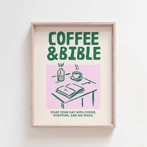 Impression de la Bible du café, art mural chrétien, affiche de café et d'écriture sainte, décoration d'intérieur foi, cadeau d'étude de la Bible confortable, art de la cuisine chrétienne