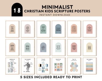 Conjunto de pósteres minimalistas con versículos bíblicos para niños: Decoración para la educación cristiana (Descarga digital)