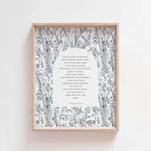 The Lord’s Prayer Matthew 6:9–13 Floral Print, Christian Bible Verse Wall Art, Botanical Scripture Digital Download, Modern Catholic Decor