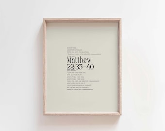 Matthew 22:35-40 The greatest commandment love the Lord, modern minimalist christian print, modern scripture bible verse, christian wall art