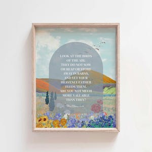 Look at the birds, Matthew 6:26, Sermon on the mount, vintage christian bible art, christian modern art print, bible verse printable