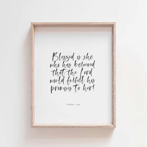 Luke 1:45 Blessed Is She Print, Christian Wall Art for Women, Hand Lettered Bible Verse Printable, Modern Scripture Decor