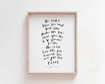 Numbers 6:24-26 Blessing Wall Art, The Lord Bless You and Keep You Print, Hand Lettered Scripture, Christian Nursery Decor