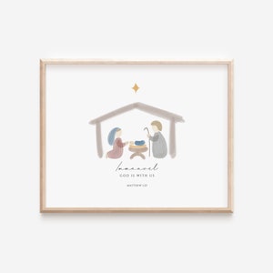 Matthew 1:23 Immanuel God is with us advent nativity modern minimalist scripture christmas bible verse wall art christian home printable