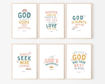 Láminas de versículos bíblicos para niños: Decoración cristiana para habitación infantil (descarga digital)