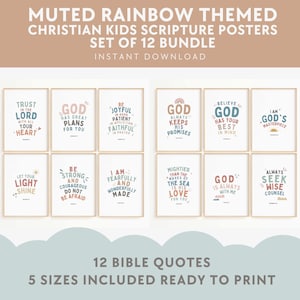 Muted Rainbow Bible Verse Prints: Kids Christian Wall Art (Set of 12) (Digital Download)