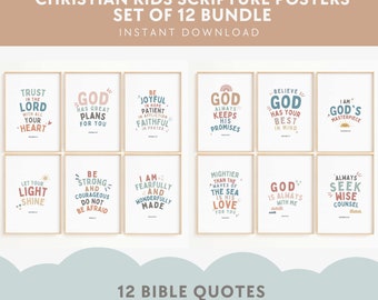 Muted Rainbow Bible Verse Prints: Kids Christian Wall Art (Set of 12) (Digital Download)